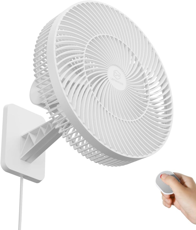 LEMOISTAR 12" Wall Mounted Fan with Remote Control, 90° Oscillating, 4 Speeds Timer and Adjustable Tilt, 8.2ft Cord, Quiet, Ideal for Home, Bedroom, Gym, Garage, RV, Office-White - Image 1